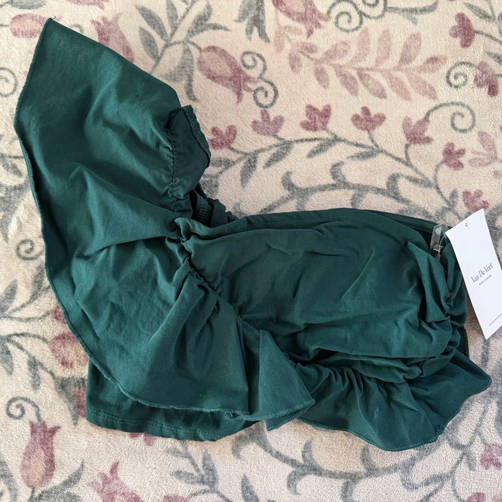 Green Ruffled One-Shoulder Crop Top